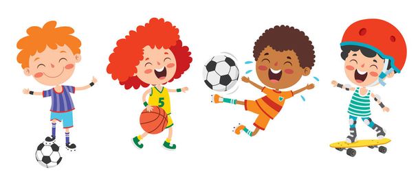 Happy Kids maken van diverse sporten - Vector, afbeelding