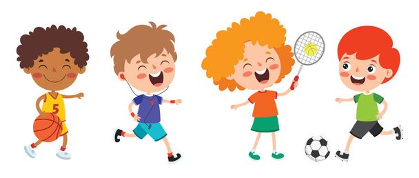 Happy Kids Making Various Sports - Vector, Image