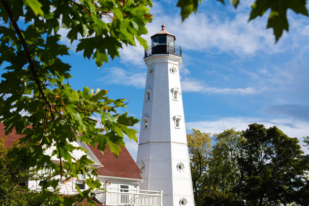 The North Point Lighthouse on a beautiful Autumn say.  Milwaukee, Wisconsin, USA - Photo, Image