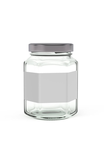 Empty square glass jar isolated on white background - 3d render - Photo, Image