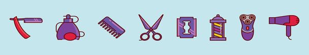 conjunto de barbería icono de dibujos animados plantilla de diseño con varios modelos. ilustración vectorial moderna aislada sobre fondo azul - Vector, imagen