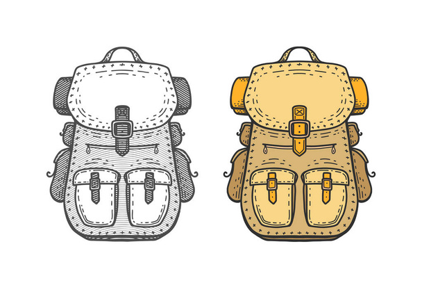  Camping backpack .Travel bag .Hiking backpacks with sleeping bags. Camp and hike bags and knapsacks.Vector illustration. - Vetor, Imagem