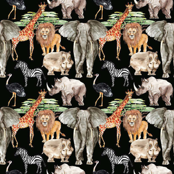 Safari African animals watercolor seamless pattern  background - Valokuva, kuva
