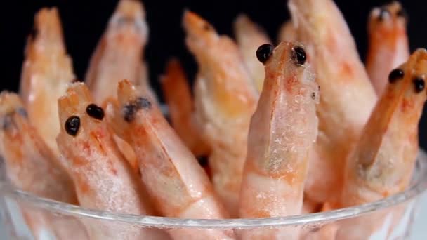 Frozen shrimp in a cup close-up. Delicacies. 50 frames per second. Selective shot. - Footage, Video