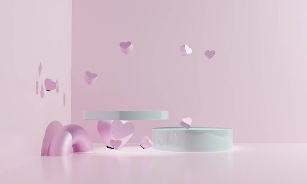 3d podio astratto come concetto d'amore di San Valentino per mettere regali e oggetti. Illustrazione 3d. - Foto, immagini