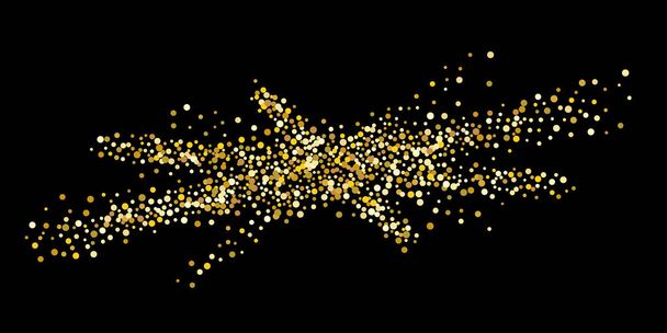 Gouden stip confetti. Luxe feestelijke achtergrond. Abstracte textuur van gouden korrel glinstert op een zwarte achtergrond. Ontwerpelement. Vectorillustratie, EPS 10. - Vector, afbeelding