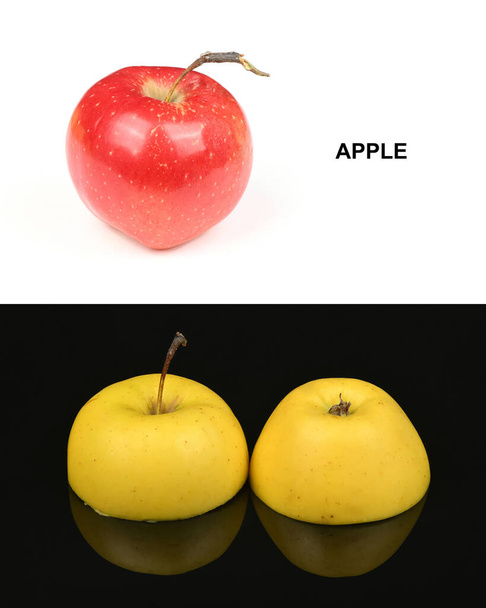 Δημιουργική διάταξη από κίτρινο μήλο. Έννοια φαγητού. Φωτογραφία υψηλής ανάλυσης. Πλήρες βάθος πεδίου. - Φωτογραφία, εικόνα