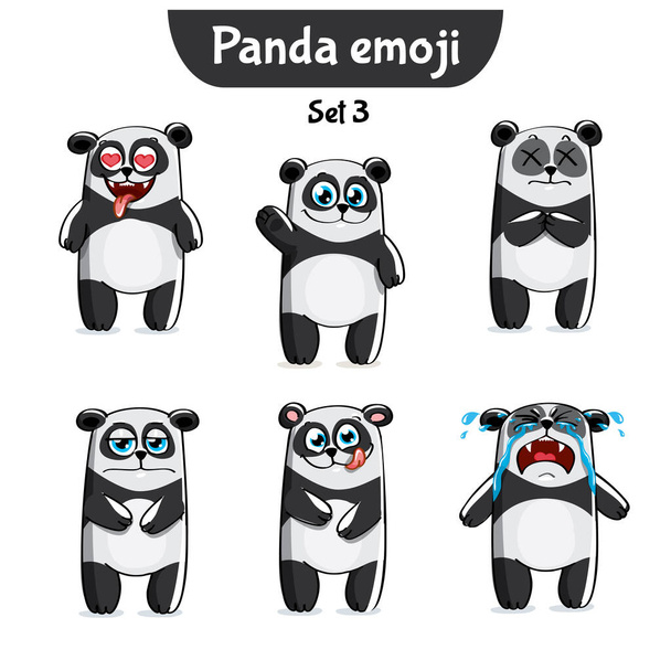 Vector set of cute panda characters. Set 3 - Вектор,изображение