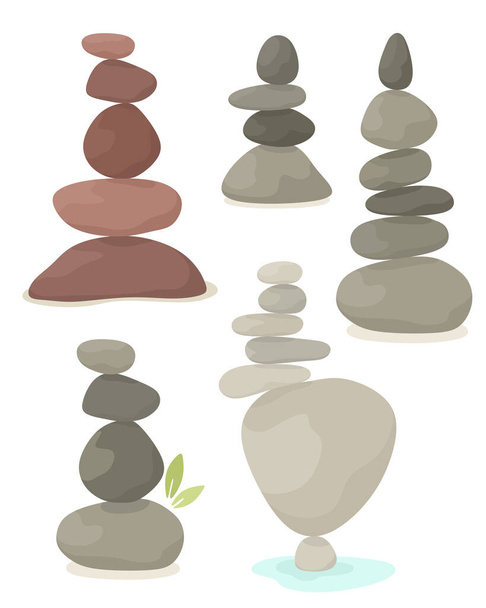 Ensemble de pyramide d'équilibre de pierres, harmonie, équilibre. Illustration vectorielle en style plat. - Vecteur, image