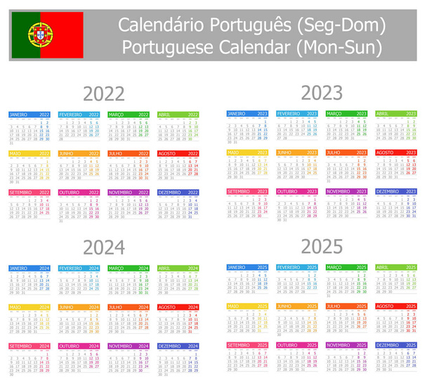 2022-2025 Portugalin tyypin 1 kalenteri Ma-Sun valkoisella taustalla - Vektori, kuva