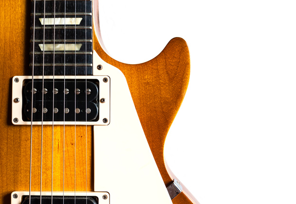 白い背景の上の古いのエレク トリック ギター - 写真・画像