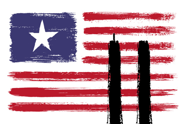 Να θυμάστε πάντα το 911. Εικονογράφηση των ΗΠΑ ή αμερικανική σημαία με τους δίδυμους πύργους. Να θυμάσαι την ημέρα των Πατριωτών, ημέρα μνήμης. Δεν θα ξεχάσουμε ποτέ τις τρομοκρατικές επιθέσεις της 11ης Σεπτεμβρίου. - Φωτογραφία, εικόνα