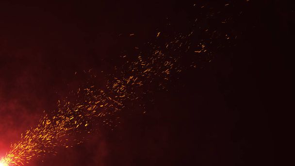 Hermosas brasas realistas de fuego ardiente con humo en fondo oscuro con efecto de luz brillante agradable, fondo de fuego, fuego de campamento, renderizado 3D. - Foto, Imagen