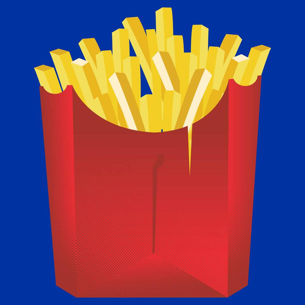 Caja de patatas fritas. Dibujos animados comida rápida patatas fritas ilustración aislada. - Vector, imagen