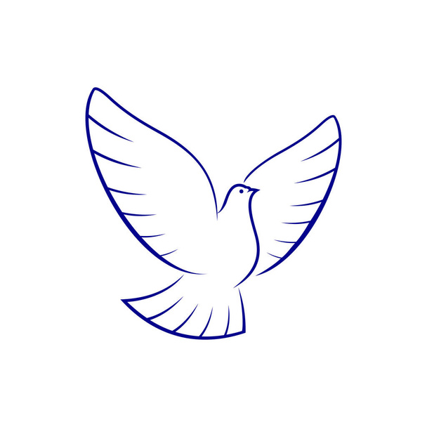 Paloma símbolo de la pieza y la esperanza pájaro aislado. Silueta de paloma voladora vectorial, alas extendidas - Vector, Imagen