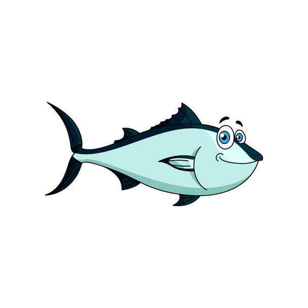 Atlantycki tuńczyk błękitnopłetwy odizolowanych ryb z kreskówek. Wektorowa makrela wodna ze srebrzystą niebieską skalą - Wektor, obraz