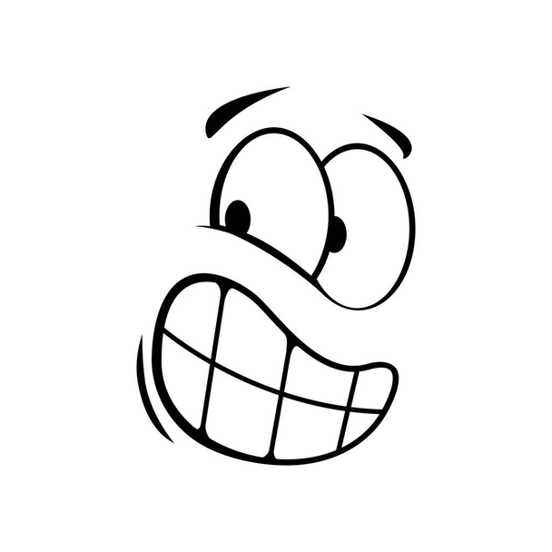 Ύποπτο emoticon με πλατύ χαμόγελο toothy απομονωμένο. Μπερδεμένη έκφραση emoji διανύσματος - Διάνυσμα, εικόνα