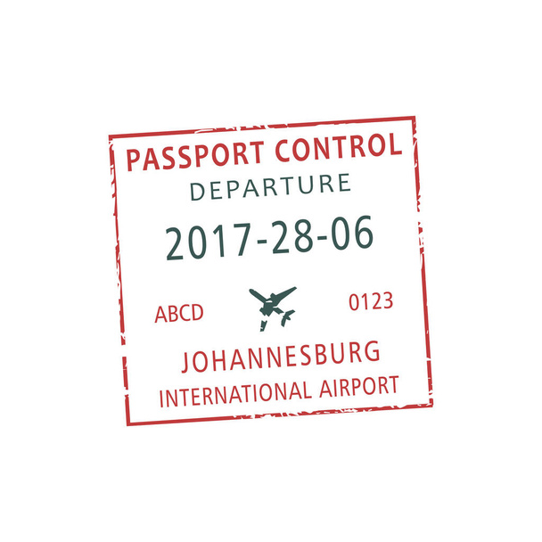 Johannesburg międzynarodowy stempel wizowy na lotnisku odizolowany. Wektor Republika Południowej Afryki kontrola paszportowa - Wektor, obraz