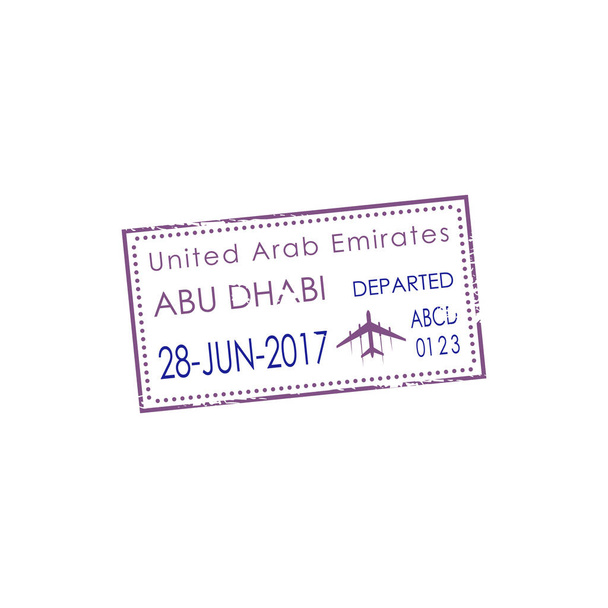 Dubai airport visa stamp isolated UAE border control sign. Vector United Arab Emirates border passing document - Vector, Image