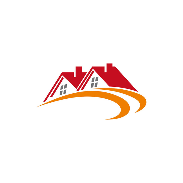 販売中の家や家や賃貸独立した不動産の建物のロゴ。ベクトルコテージ、プライベートプロパティ - ベクター画像