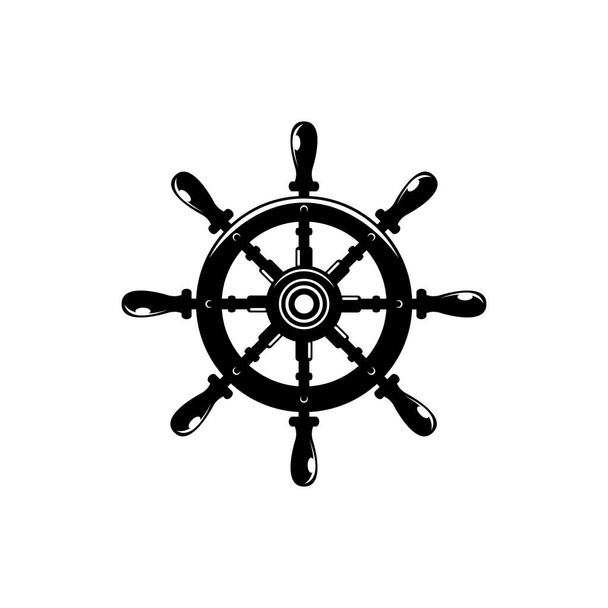 Ship steering wheel with anchors contour vector illustration. Sailing, maritime linear black symbol. Antique, vintage rudder, steering wheel outline drawing. Sailor tattoo design, harbor, vessel logo - Vector, Image
