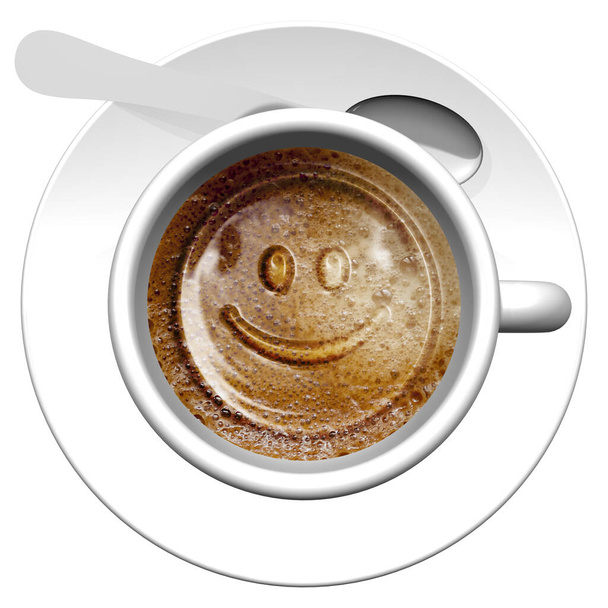 Ilustración 3D. Emoticon taza de café. - Foto, Imagen