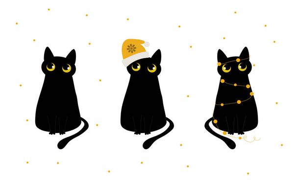 Des chats noirs drôles pour le Nouvel An, Noël. Pour les imprimés de mode, textiles, vêtements, tasses. Cartoon style. - Photo, image