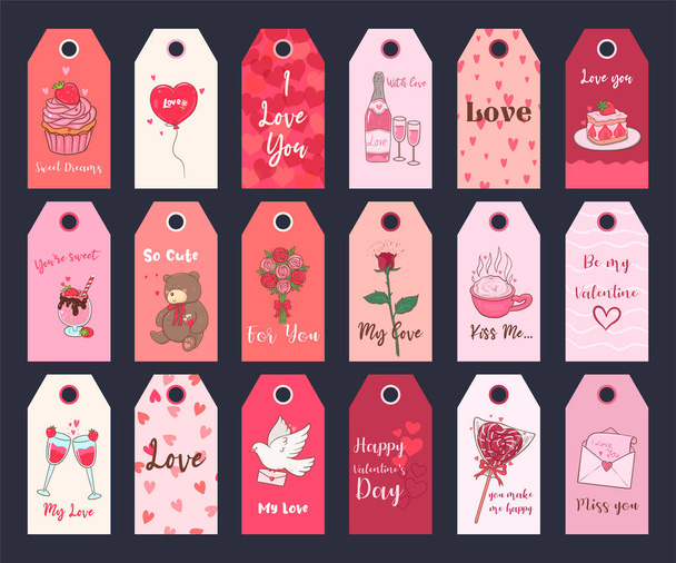 Valentine 's Day printable tags collection. Праздничный набор стикеров. Векторное изображение. - Вектор,изображение