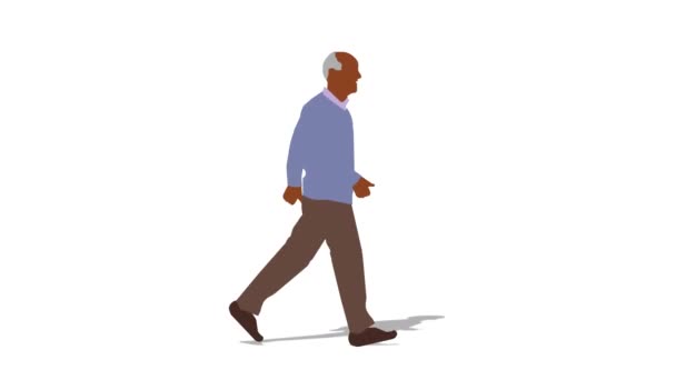 Caminando negro persona mayor animación de dibujos animados. Animación de bucle (vídeo 4K ). - Metraje, vídeo