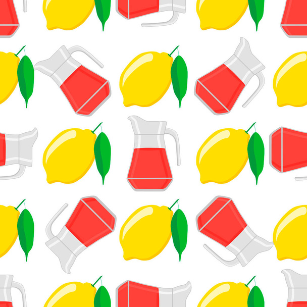 Illustration on theme big colored lemonade in lemon jug for natural drink. Lemonade pattern consisting of collection kitchen accessory, lemon jug to organic food. Tasty fresh lemonade from lemon jug. - Vector, Image