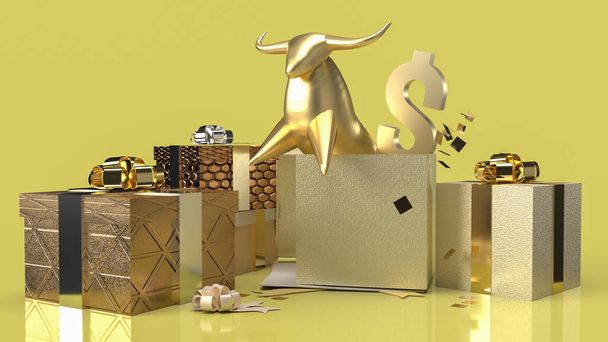 touro de ouro na surpresa caixa de presente para renderização 3d conteúdo de negócios - Foto, Imagem