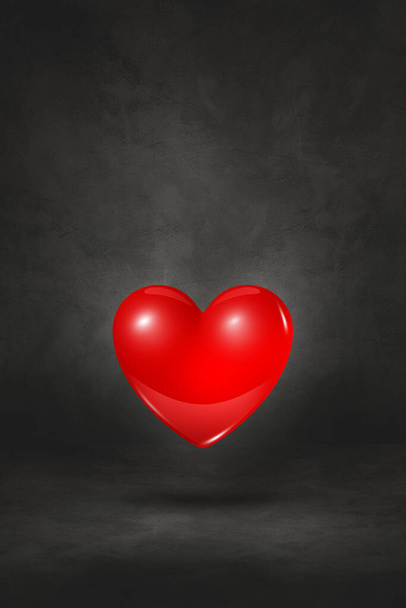 3D red heart isolated on a black studio background. 3D illustration - Φωτογραφία, εικόνα