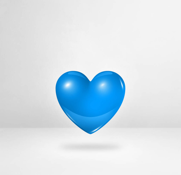 Coração azul 3D isolado em um fundo de estúdio branco. Ilustração 3D - Foto, Imagem