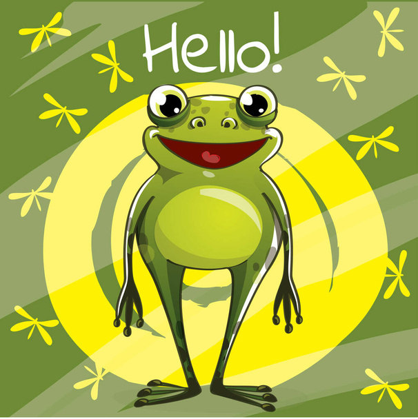 Vector illustration of cartoon frog. Hello. - Διάνυσμα, εικόνα