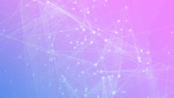 Rede de tecnologia de polígono azul rosa abstrato com fundo de tecnologia de conexão. Pontos abstratos e linhas fundo textura. Renderização 3d. - Foto, Imagem