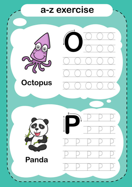Alfabeto Lettera O - Esercizio P con illustrazione del vocabolario dei cartoni animati, vettore - Vettoriali, immagini