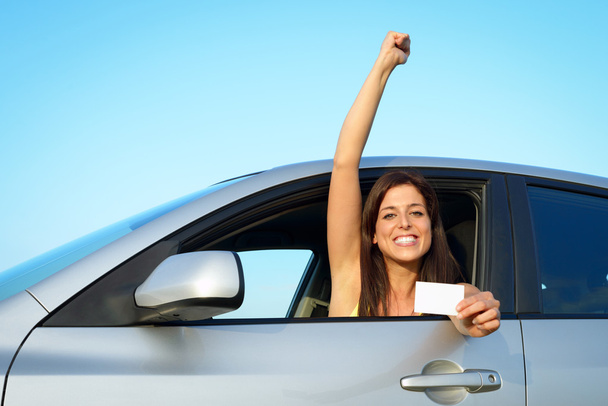 Woman passing car driving license test - Foto, Imagem