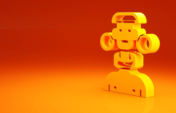 Sárga afrikai törzs férfi ikon elszigetelt narancs alapon. Minimalizmus koncepció. 3d illusztráció 3D render - Fotó, kép
