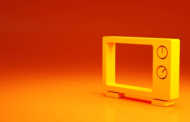 Желтая микроволновая печь значок изолирован на оранжевом фоне. Значок бытовой техники. Концепция минимализма. 3D-рендеринг - Фото, изображение