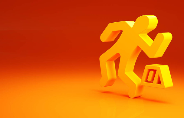 Icono de la escena del crimen amarillo aislado sobre fondo naranja. Concepto minimalista. 3D ilustración 3D render - Foto, imagen