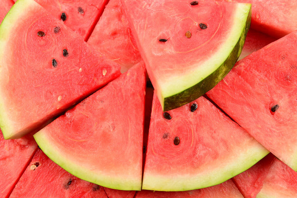 Juicy watermelon slices background. Top view.  - Photo, Image