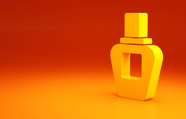 Icône de parfum jaune isolée sur fond orange. Concept de minimalisme. Illustration 3D rendu 3D - Photo, image