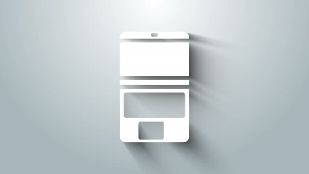 Icono del portátil blanco aislado sobre fondo gris. Computadora portátil con pantalla vacía. Animación gráfica de vídeo 4K - Metraje, vídeo