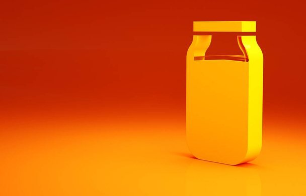 Κίτρινο βάζο με μέλι, απομονωμένο σε πορτοκαλί φόντο. Τράπεζα τροφίμων. Γλυκό φυσικό σύμβολο τροφίμων. Μινιμαλιστική έννοια. 3d απεικόνιση 3D καθιστούν - Φωτογραφία, εικόνα