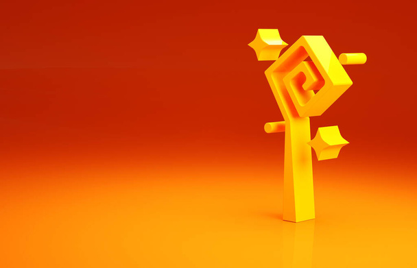 Icono de pentagrama Yellow Magic aislado sobre fondo naranja. Varita mágica, cetro, palo, varilla. Concepto minimalista. 3D ilustración 3D render - Foto, imagen