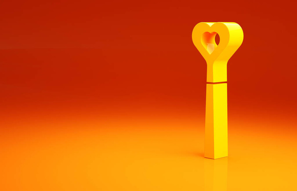 オレンジの背景に黄色の魔法の杖のアイコン。星型魔法のアクセサリー。魔法の力。最小限の概念。3Dイラスト3Dレンダリング - 写真・画像