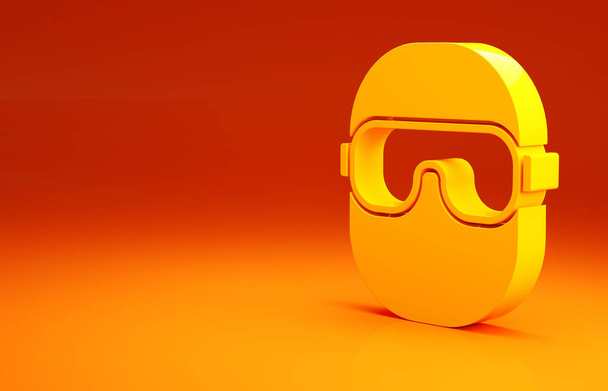 Yellow Ski goggles icon isolated on orange background. Extreme sport. Sport equipment. Minimalism concept. 3d illustration 3D render - Photo, Image