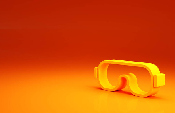 Κίτρινη εικόνα γυαλιών σκι απομονωμένη σε πορτοκαλί φόντο. Ακραίο άθλημα. Αθλητικός εξοπλισμός. Μινιμαλιστική έννοια. 3d απεικόνιση 3D καθιστούν - Φωτογραφία, εικόνα
