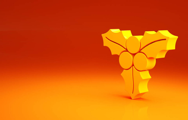 Branche jaune viorne ou guelder rose icône isolée sur fond orange. Joyeux Noël et bonne année. Concept de minimalisme. Illustration 3D rendu 3D - Photo, image