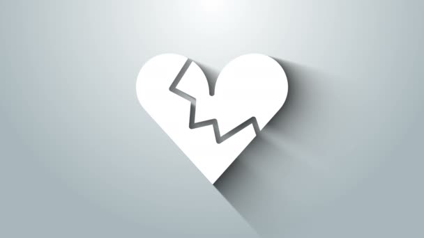Kırık bir kalp ya da gri arka planda izole edilmiş bir boşanma ikonu. Aşk sembolü. Sevgililer Günü. 4K Video hareketli grafik canlandırması - Video, Çekim
